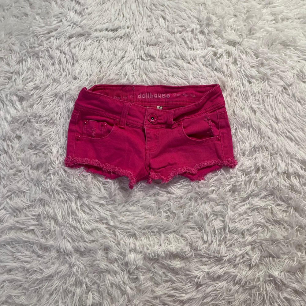 y2k hot pink super low rise jean shorts size 0